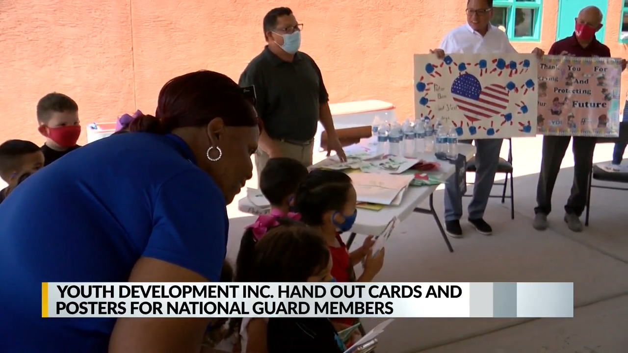 Youth Development Inc Head Start Kids in New Mexico Hand out cards and posters for national guard members